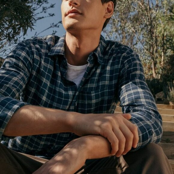 Rails Brushed Lennox Button Up Plaid Shirt Indigo Blue & Gray Size Medium M - Picture 4 of 9